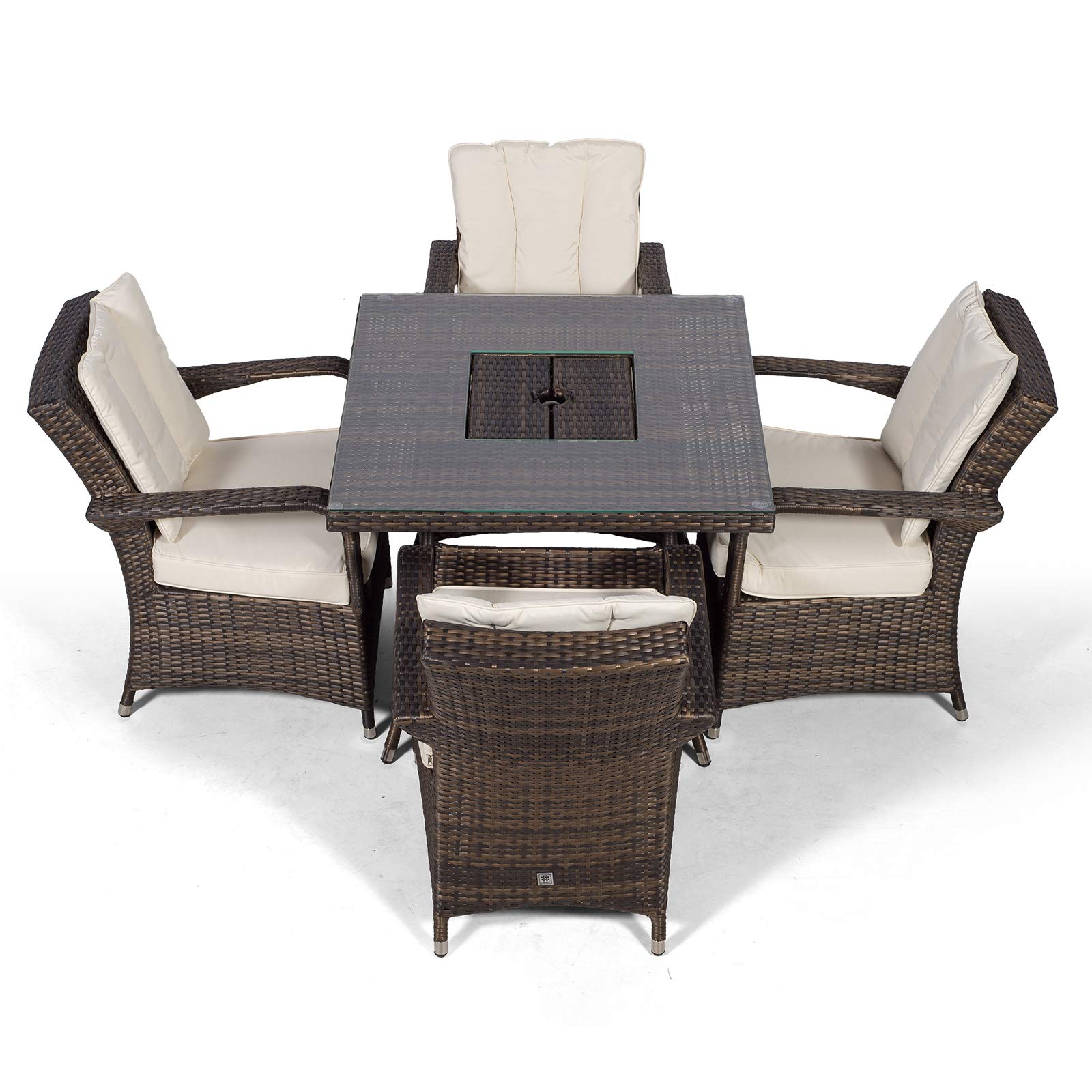 Arizona Rattan Dining Set Luxury Square Seater Brown Rattan