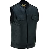 Leatherick Mens Leather Motorcycle Vest | SOA Club Style Biker Vest for Men with 8 Inside Pockets, Dual Closure Riding Gear
