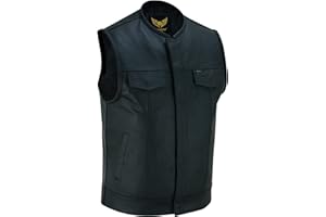 Leatherick Mens Leather Motorcycle Vest | SOA Club Style Biker Vest for Men with 8 Inside Pockets, Dual Closure Riding Gear