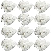 12 Pairs Women's Fuzzy Slippers Bulk Cross Band Open Toe Bridesmaid Slippers Plush Furry Slippers for Bridal and Bachelorette Party Gift