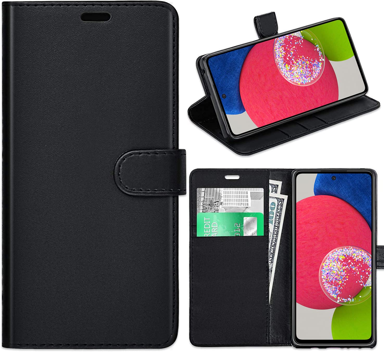 KP TECHNOLOGY Galaxy A52s 5G Flip Wallet Case, Black - Samsung Galaxy A52 5G / A52s 5G Compatible, Synthetic Leather and Rubber, Magnetic Closure, Kickstand
