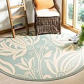 SAFAVIEH Washable Rug Outdoor Courtyard Collection - 6'7" Round, Aqua Blue & Cream, Non-Shedding & Easy Cleaning, Ideal for P