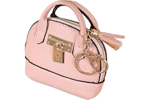QeenRTUU Mini Tote Bag Keychain Coin Purse Pu Leather Key Chain Small Change Purse for Women Keychain Pouch Mini Makeup Bag Cute Zipper Coin Purse Small Wallets (Pink)