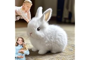 MYSSPIE Bunny - My Realistic Bunny Toy, Interactive Bunny Realistic Bunny - Jumping, Twitching, and Shaking Ears, Easter Stuffed Bunny (White 1Set)