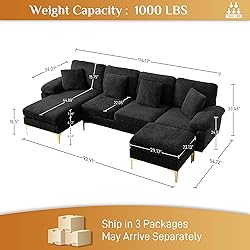 Wrofly U-Shaped Sectional Sofa Couch, 114" Comfy