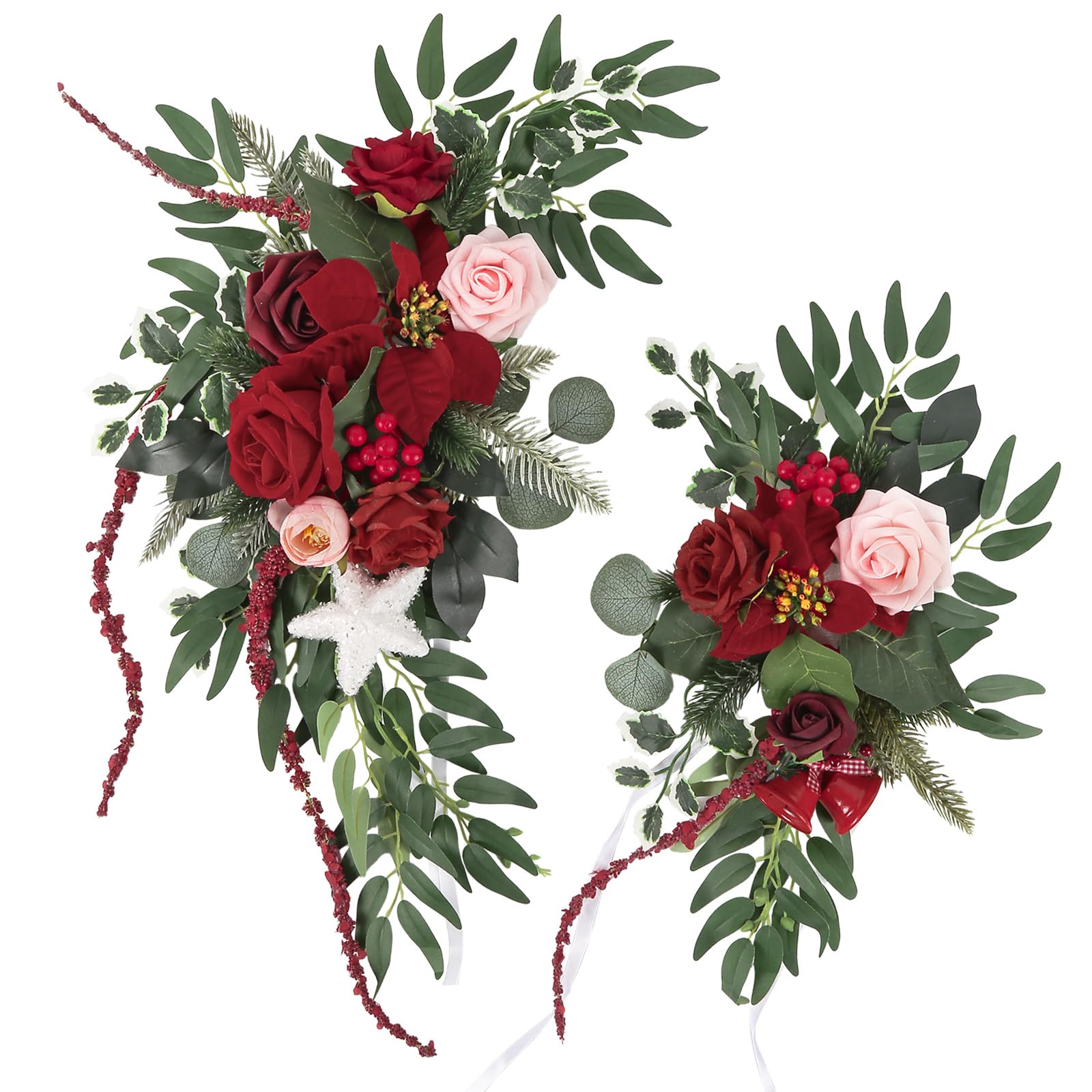 Photo 1 of IPOPU Artificial Wedding Arch Flowers Set of 2 Faux Arch Flower Christmas Floral Swags for Wedding Welcome Signs Reception Ceremony Decoration (Red)