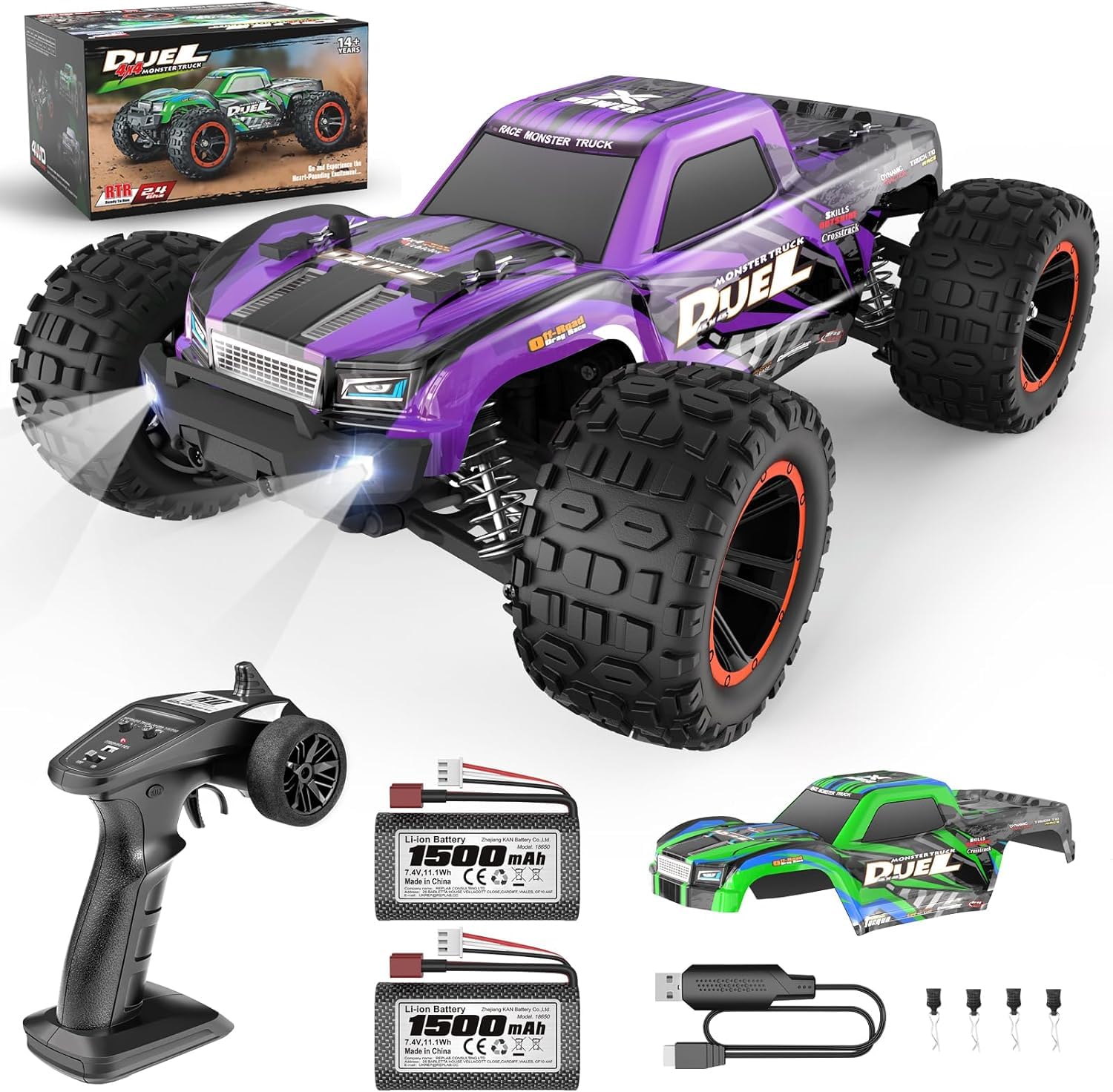 Photo 1 of HAIBOXING 1:14 Scale RC Truck, 4WD Off-Road RC Car, Hobby Remote Control Car, 2.4GHz Electric Vehicle Up to 39km/h, IPX4 Waterproof, 2 Rechargeable Batteries + 2 Interchangeable Shells