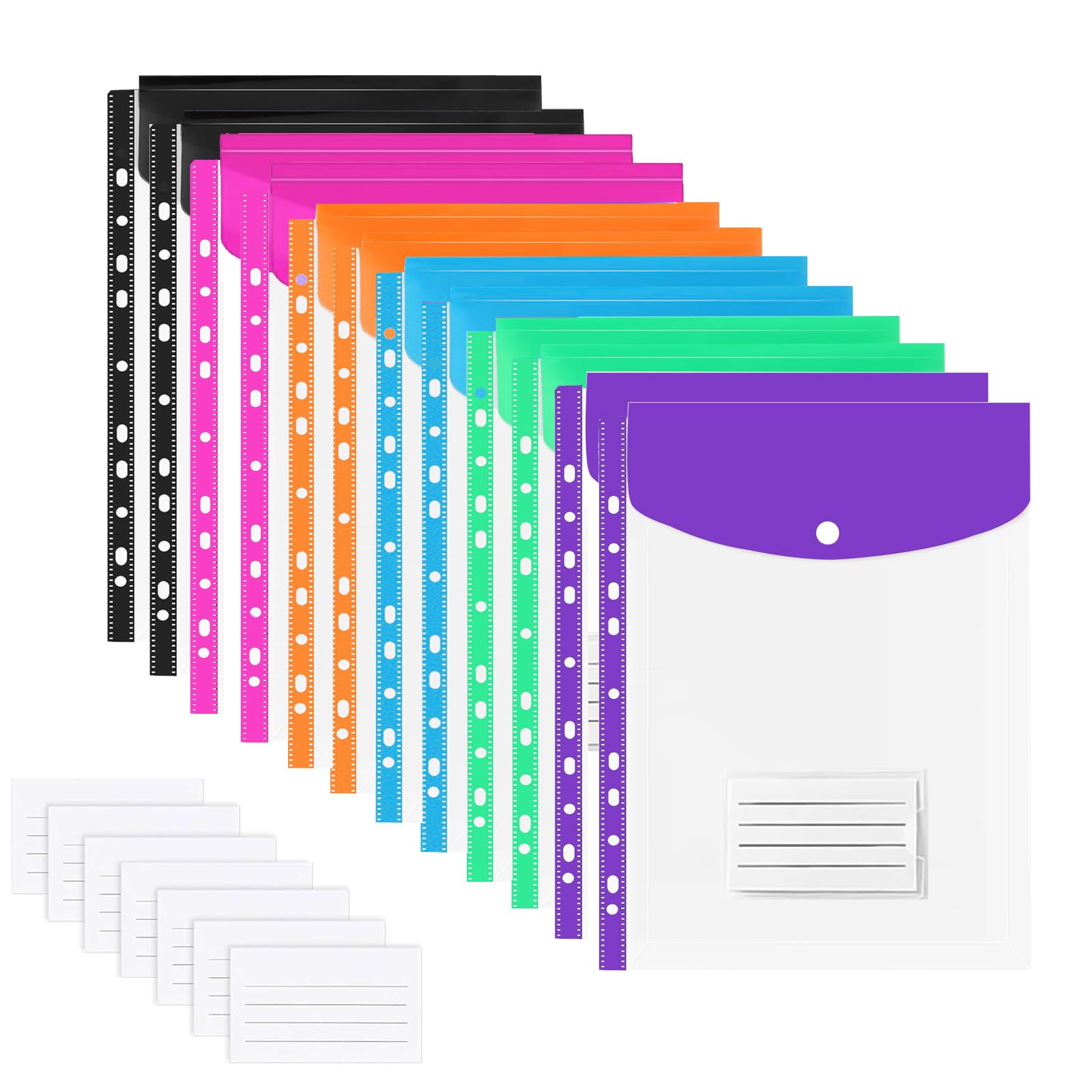 Plastic Wallets A4 Punched Poly Pockets, Expandable Envelope Document Plastic Folders with Button and Label Pocket for School Home Office (Vertical-12 Packs)