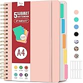 Hardcover Spiral Journal Notebooks for Work With Removable Dividers & Tabs, 8.5"x11" 5 Subject Notebook for Note Taking & Organizer, A4 College Ruled Lined Journal for Women & Writing, Pink, 280 Pages