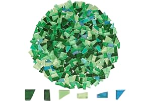 Yazikisa 1.1 lb Glass Mosaic Tiles Mixed Green Irregular Crystal Tile Pieces for Crafts Bulk Assorted Shapes Stained Scraps Hand-Cut Adult Art Hobbies DIY Projects Handmade