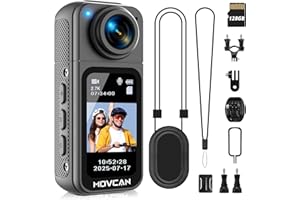 Movcan S70 Body Camera with Audio and Video Recording, HD 1520P Body Cam with 180° Rotating Lens, Thumb Size Hands Free Recording Body Worn Camera, Portable Camcorder for Work (128GB, Black)