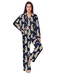 SHESHOW Women Satin Pjs Sets Long Sleeve Button Up