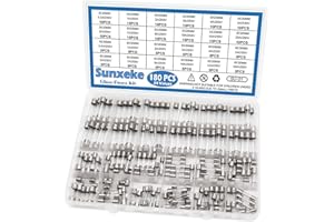 Sunxeke 24 Values 180pcs Fast Blow Glass Fuses Assortment Kit 250V 0.5A 1A 2A 3A 4A 5A 6A 7A 8A 10A 15A 20A 5X20MM 0.5A 1A 2A 3A 4A 5A 6A 7A 8A 10A 15A 20A 6X30MM 250V Fast-Blow Glass Fuses Set