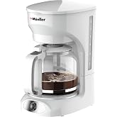 MUELLER HOME 12-Cup White Coffee Maker | Borosilicate Carafe, Auto-Off, Reusable Filter, Anti-Drip, Keep-Warm Function
