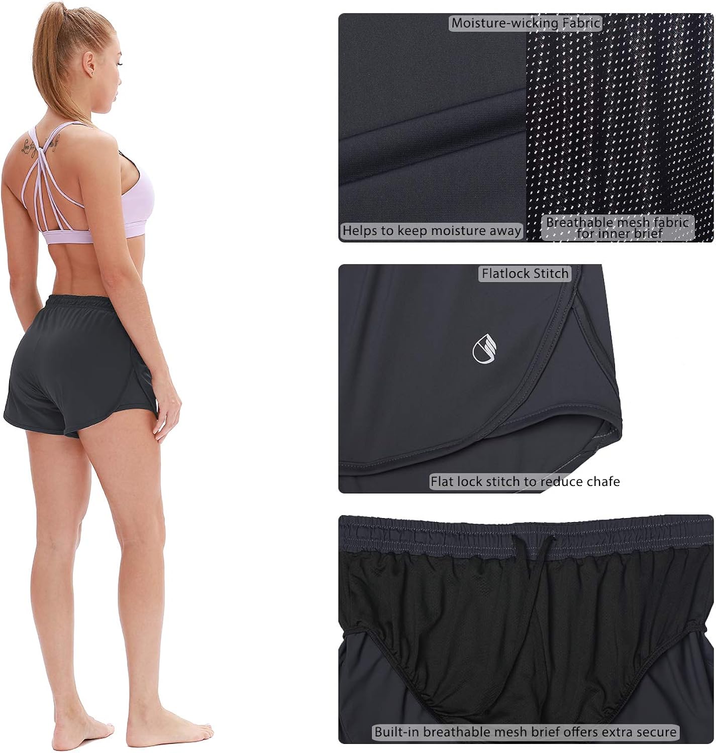 icyzone Workout Shorts Built-in Brief - Women's Gym Exercise Athletic Running Yoga Shorts: Clothing
