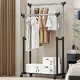 Vivo Technologies Double Adjustable Tidy Rack Mobile Garment Rack Wheel Stand view 2