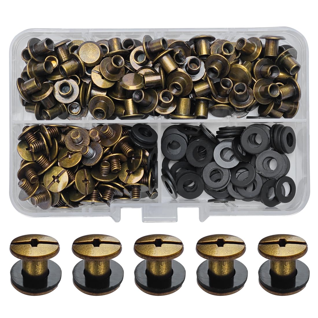 SHSMPXOY 90 Set Chicago Screws Posts for Leather Rivets M5*5mm Chicago Book Binding Screws Rivets Cross Head Chicago Button Screws for DIY Book Scrapbook Bookbinding, Bags,Collars(Bronze)