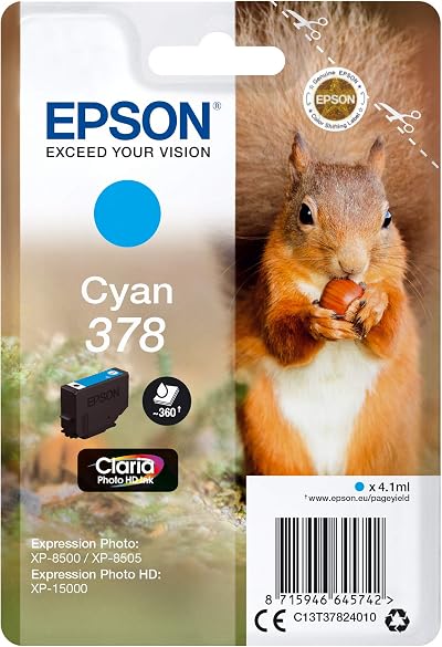 Epson 378 Cyan Squirrel Claria Photo HD Ink Cartridge Standard Capacity