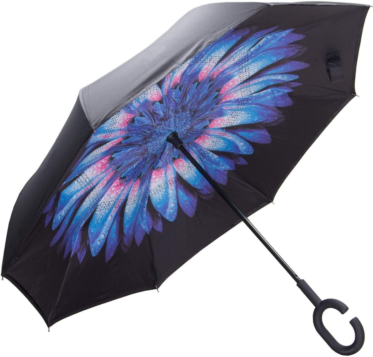NNY Inc Double Layer Inverted Umbrella Cars Reverse Open Folding Umbrellas, Windproof UV Protection Large Self Stand Upside Down Straight Umbrella for Golf Women and Men with C-Shaped (Blue Daisy)