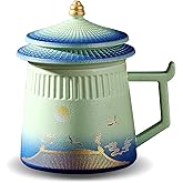 Coolpei Tea Cup with Infuser and Lid,Loose Leaf Tea Steeper Cup 14.8oz Ceramic tea Infuser Mug Travel Large Steeping Cup Diffusers Mugs with Fine Strainer and Handle