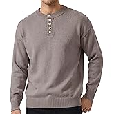 Winnim Men's Henley Sweater, Button-Down Knitted Crewneck Pullover, Soft Long Sleeve Casual Knitwear Tops for Fall & Winter