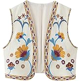 Wyeysyt Women Floral Embroidered Vest Vintage Sleeveless Boho Y2k Cardigan Open Front Cropped Waistcoat