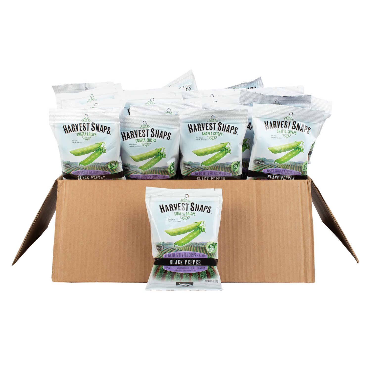 Harvest Snaps Green Pea Snack Crisps, Black Pepper, deliciously baked