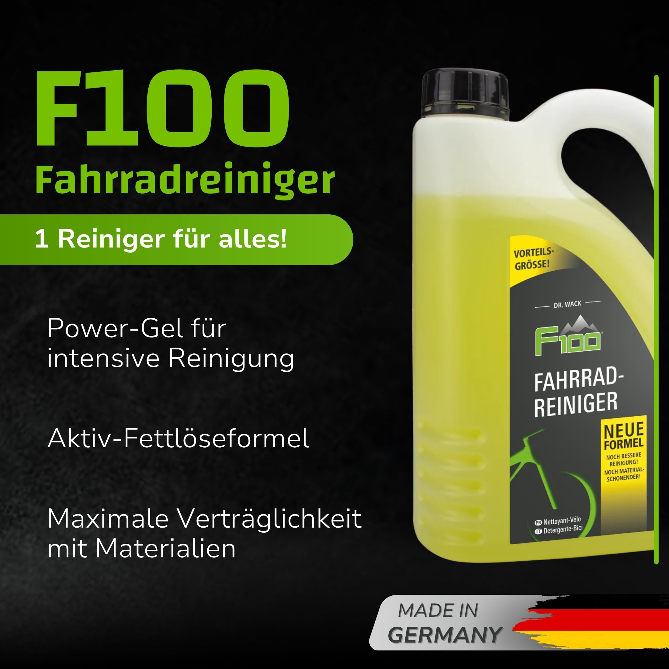 DR. WACK - F100 Fahrradreiniger 2 Liter - Reinigungsmittel für das gesamte Fahrrad - Effektives Fahrradpflegemittel - Reinigungsspray säurefrei & materialschonend - Hochwertige Fahrradpflege 2