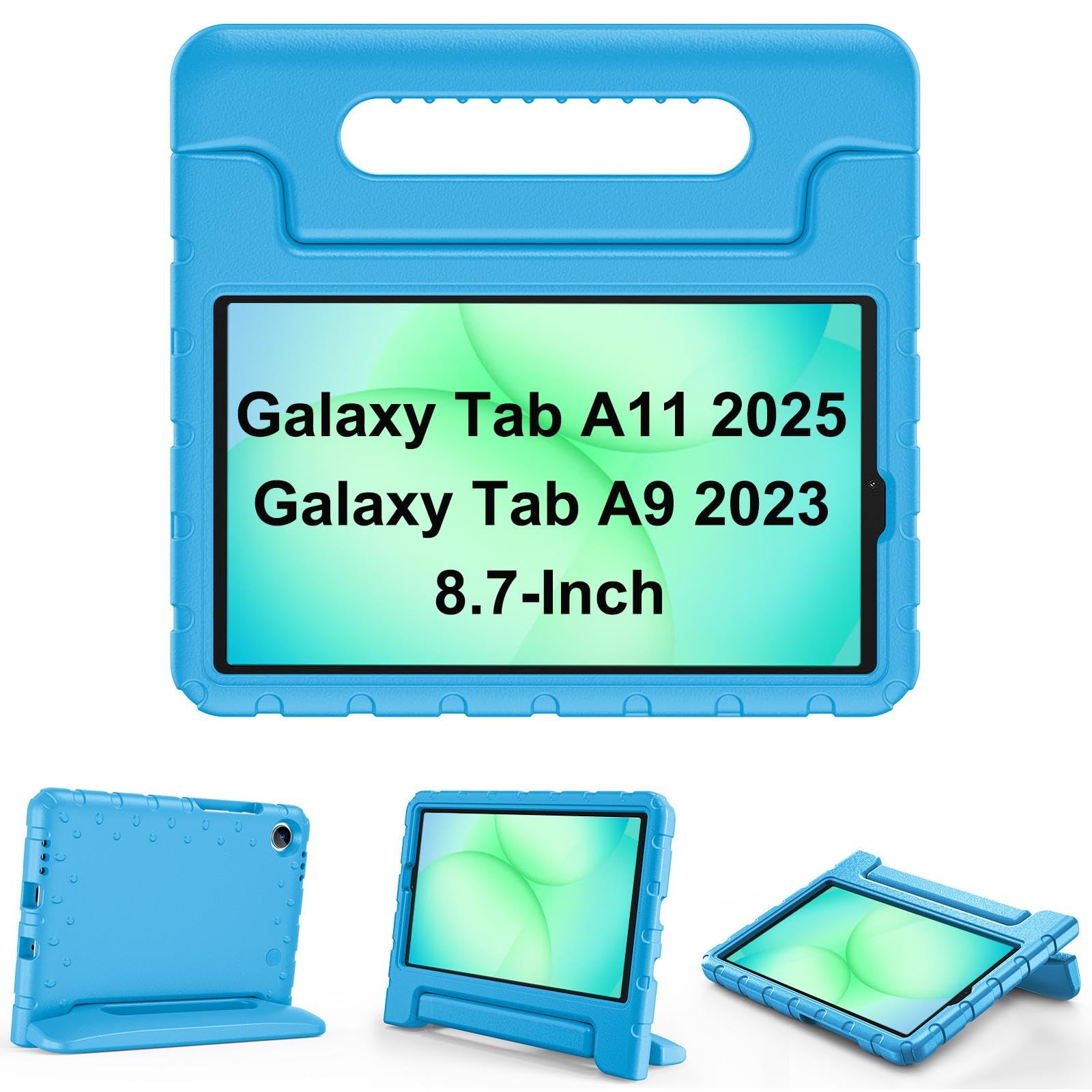 ProCase Kids Case for Galaxy Tab A11 (2025) / A9 (2023) 8.7 Inch, Shockproof Lightweight Kids Friendly Case with Convertible Handle Stand for Girls Boys Children Toddler Baby -Blue