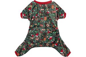 CuteBone Dog Christmas Pajamas Puppy Onesies Small Dogs Soft Pjs Coat Cat Apparel Comfy Pet Clothes Outfit Doggie Bodysuit P111M