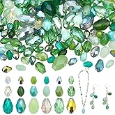 WADORN 210Pcs 3 Styles Glass Teardrop Crystal Beads, Green Faceted Crystal Drop Spacer Loose Beads Briolette Top Drilled Pendants Drop Beads for DIY Crafts Bracelets Necklace Earrings Jewelry Making