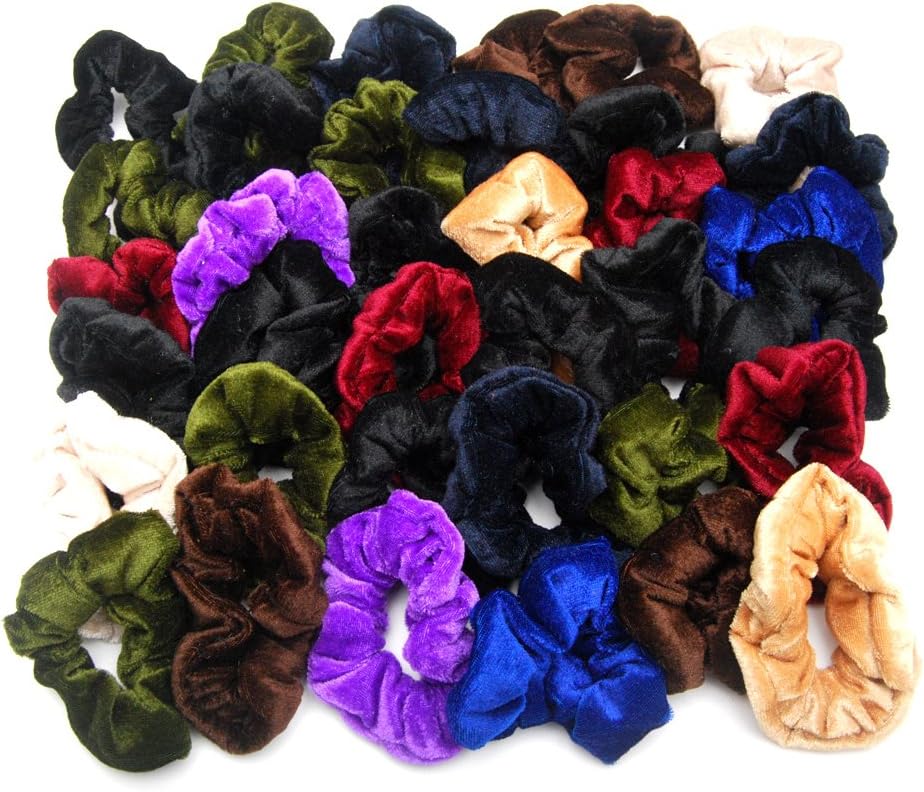 Luxxii (36 Pack) 3" Shiny Colorful Velvet Scrunchies Ponytail Holder Elastic Hair Bands (Assort Velvet 36)