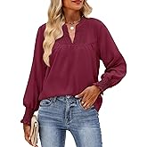 HEYTALALA Women's Puff Long Sleeve Shirts 2025 Fall Tops V Neck Casual Boho Work Blouses Dressy T Shirts