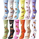 Wesiti 12 Pairs Funny Horse Riding Socks Gifts for Women Men Novelty Cotton Crew Socks Western Birthday Barn Warming Gift for Equestrian Horse Lovers Valentine's Present