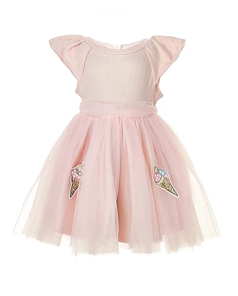 Gulliver Baby Mädchen Kleid | Farbe Hell Rosa | Kurzarm | Baumwolle | mit Druck Muster | für 9-24 Monate