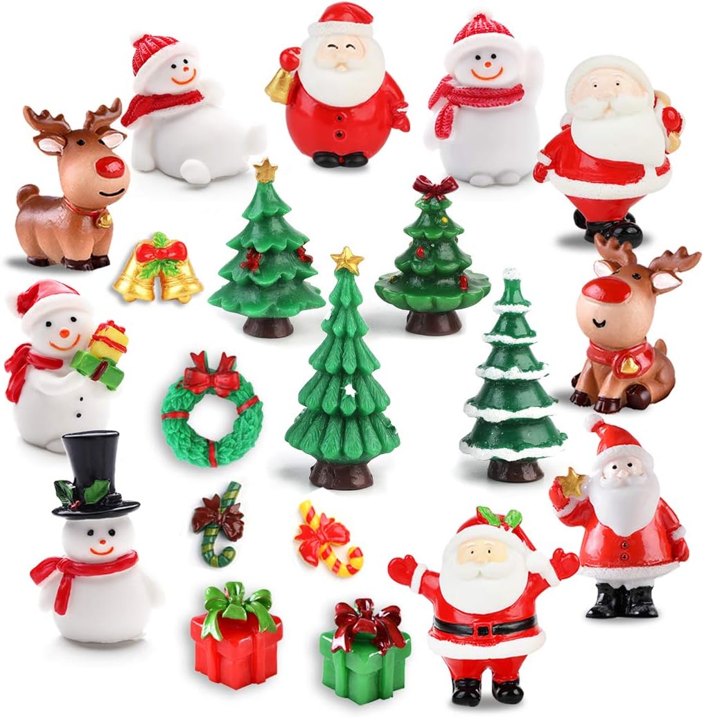 Amazon Com Justdolife Christmas Micro Landscapes 20 Pack Xmas Miniature Figurines Santa Claus Snowman Christmas Tree Reindeer Gifts Mini Resin Landscape For Xmas Home Party Cake Toppers Decor Home Kitchen