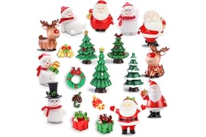 JUSTDOLIFE Christmas Micro Landscapes:20 Pack Xmas Miniature Figurines Santa Claus Snowman Christmas Tree Reindeer Gifts Mini Resin Landscape for Xmas Home Party Cake Toppers Décor