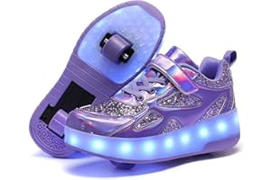 Wooowyet LED Roller Skate Shoes for Kids Boys Girls Light Up Fashion Sneakers Wheels Wheeled USB Rechargeable Hook&Loop