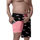 TENGINE Big and Tall Men's Swim Trunk 8" with Compression Liner 8 Inch Inseam Quick Dry Board Shorts & Zipper Pocket （2XL-9XL
