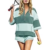 Panadila Women's Striped Workout Set Summer Matching 2 Piece Short Set | Oversized Lounge Sets, Matching Set Two Piece Outfit