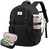 LOVEVOOK School Backpack for Teen Girls, Waterproof Travel College Bookbag for Middle High School with Large Cup Holder & Pencil Case, Fits 15.6'' Laptop, Cute Aesthetic Kids Student Backpack