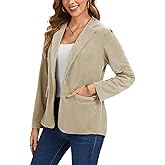 LADI TREND Women's Corduroy Blazers Casual Long Sleeve Notched Lapel Work Button Front Blazer Jackets Pocket