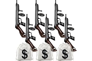 CSSOPENSS 9 Pcs Inflatable Gun Props Canvas Money Pouch Set Party Decorating Money Bag with Drawstring Closure Inflatable Gun, 1920s Cosplay Theme Party Birthday Decorating Outdoor Sports Game Toy Supplies