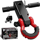 AUTMATCH Shackle Hitch Receiver 2 Inch - 3/4" D Ring Shackle and 5/8" Trailer Hitch Lock Pin, 45,000 Lbs Break Strength Heavy Duty Receiver Towing Kit for Off-Road Vehicle Recovery, Black & Red