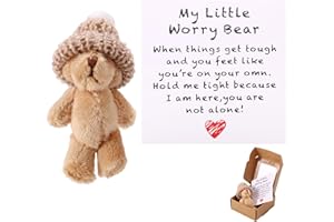 TOYMIS Mini Plush Worry Bear, Handmade Positive Small Plush Bear in A Box with Encouragement Little Card Inspirational Suppor