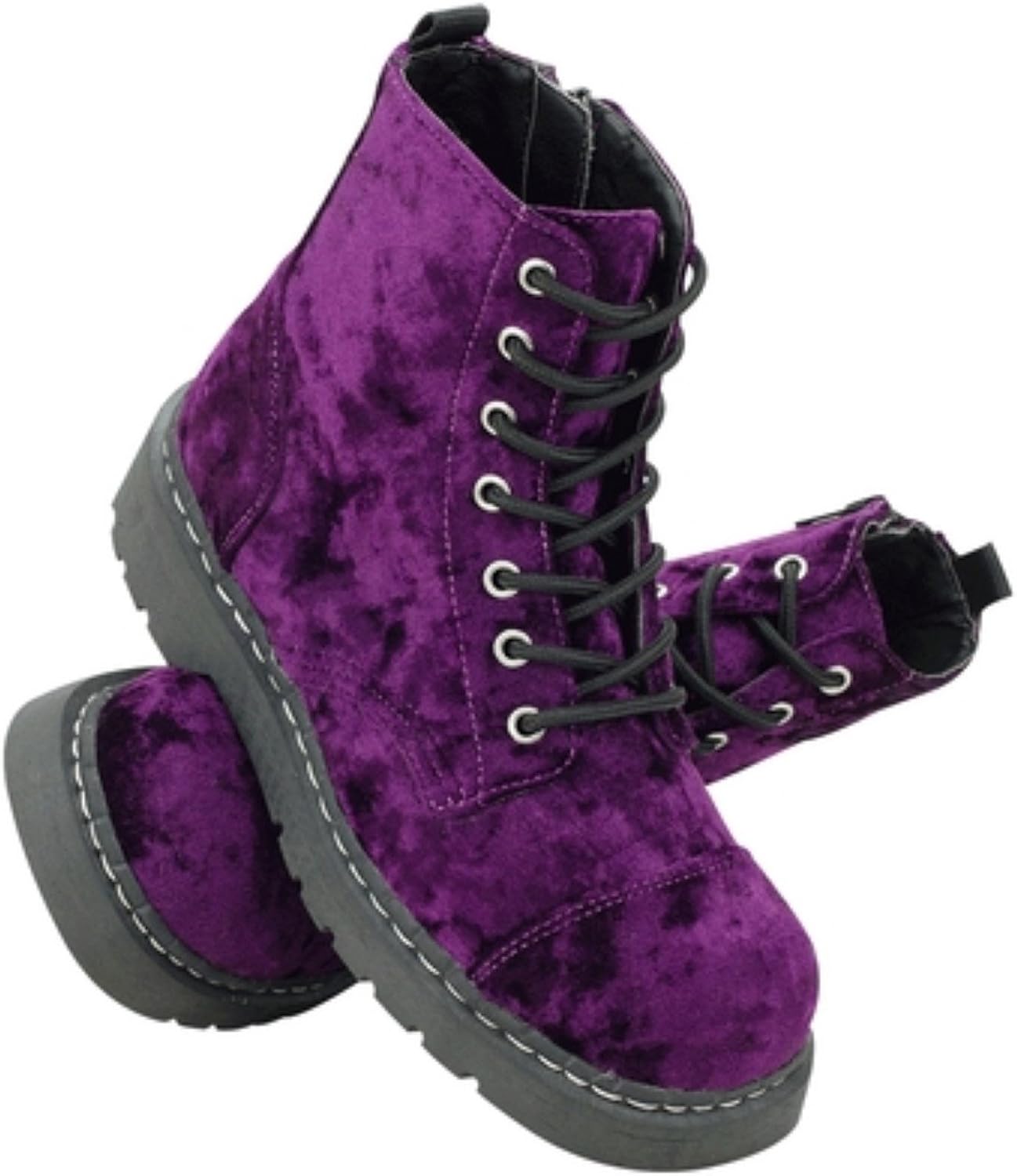 purple velvet combat boots