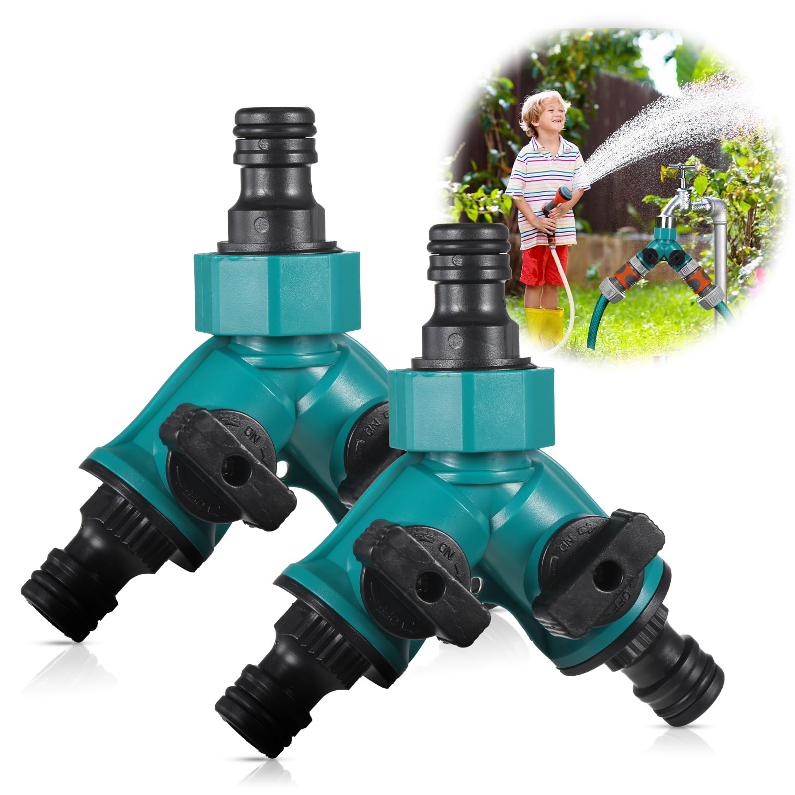 uinnossvc 2 Way Hose Pipe Connector, 2 Pcs Garden Hose Splitter Tap Splitter Y-Splitter Connection with Individual On/Off Valves, 2 Way Garden Water Pipe Connectors for Irrigation Garden Kitchen