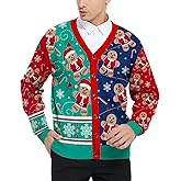 Goodstoworld Men's Ugly Christmas Cardigan Cozy Pullover Sweater V Neck Buttons Soft Knitwear