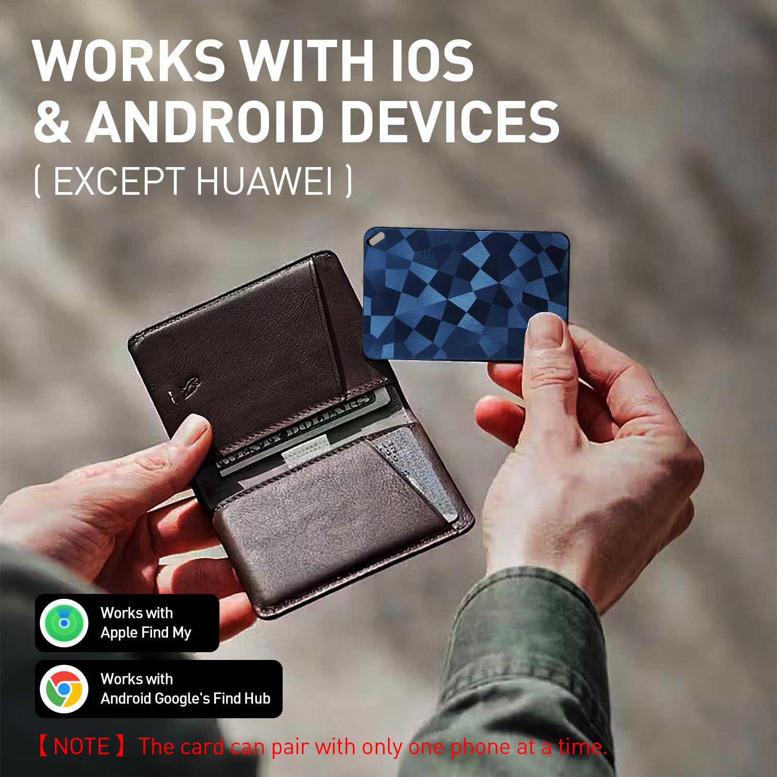 Wiederaufladbare Wallet-Tracker-Karte für Android oder iOS, 1,6 mm Ultra Slim, Funktioniert mit Apple Find My oder Google Find Hub App, IP68 Wasserdicht, für Pässe/Gepäck/Schlüssel/Rucksack, 1 Pack 2