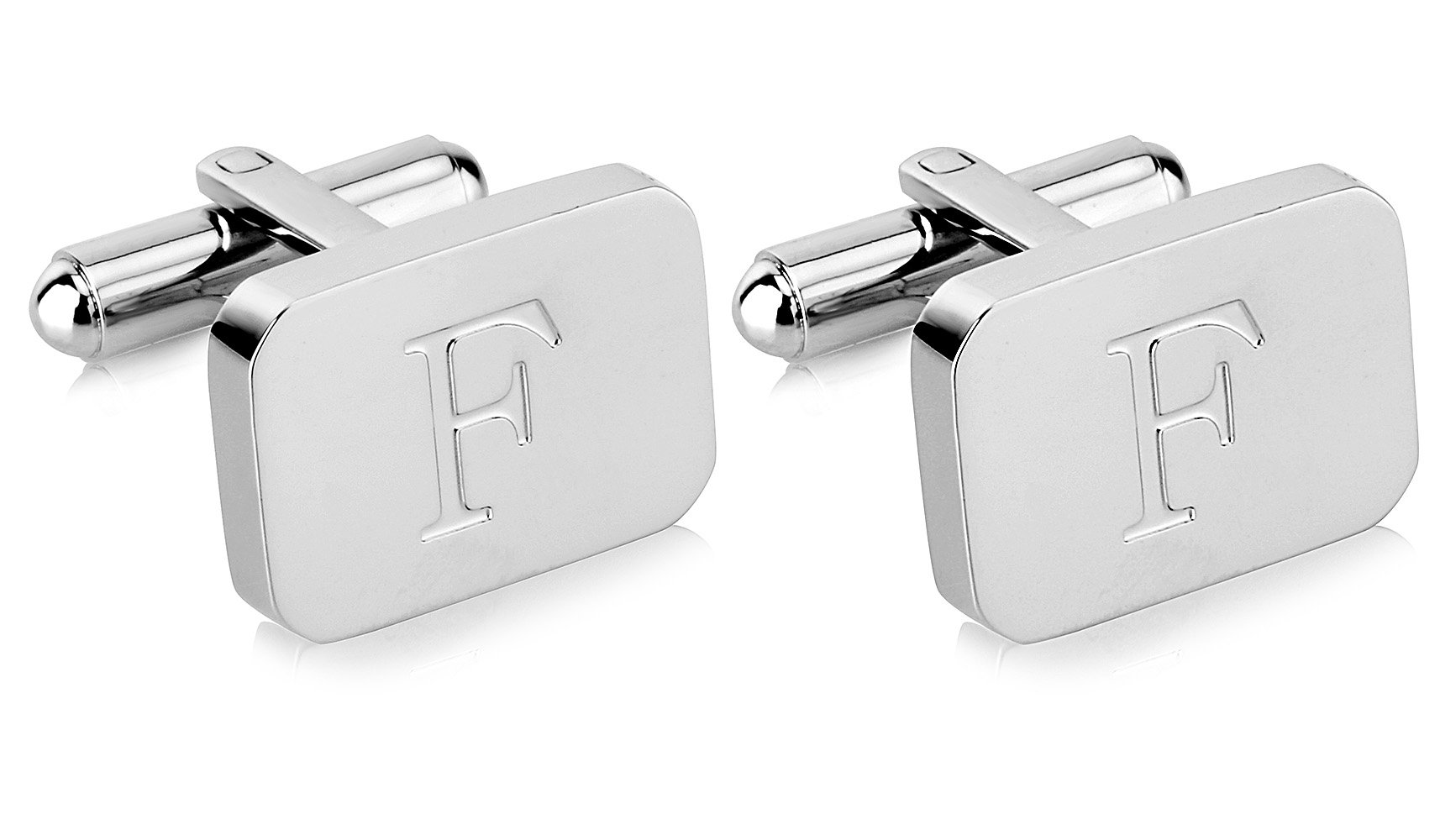 18K White-Gold Plated Initial Engraved Stainless Steel Men’s Cufflinks With Gift Box -Personalized Alphabet Letter’s A-Z By Lux & Pair